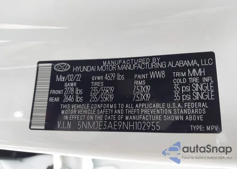 2022 Hyundai Tucson Limited z USA, uszkodzony, nr VIN 5NMJE3AE9NH102955